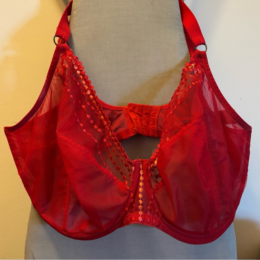 Elomi Matilda Support Plunge Bra Vibrant Red Mesh Lingerie